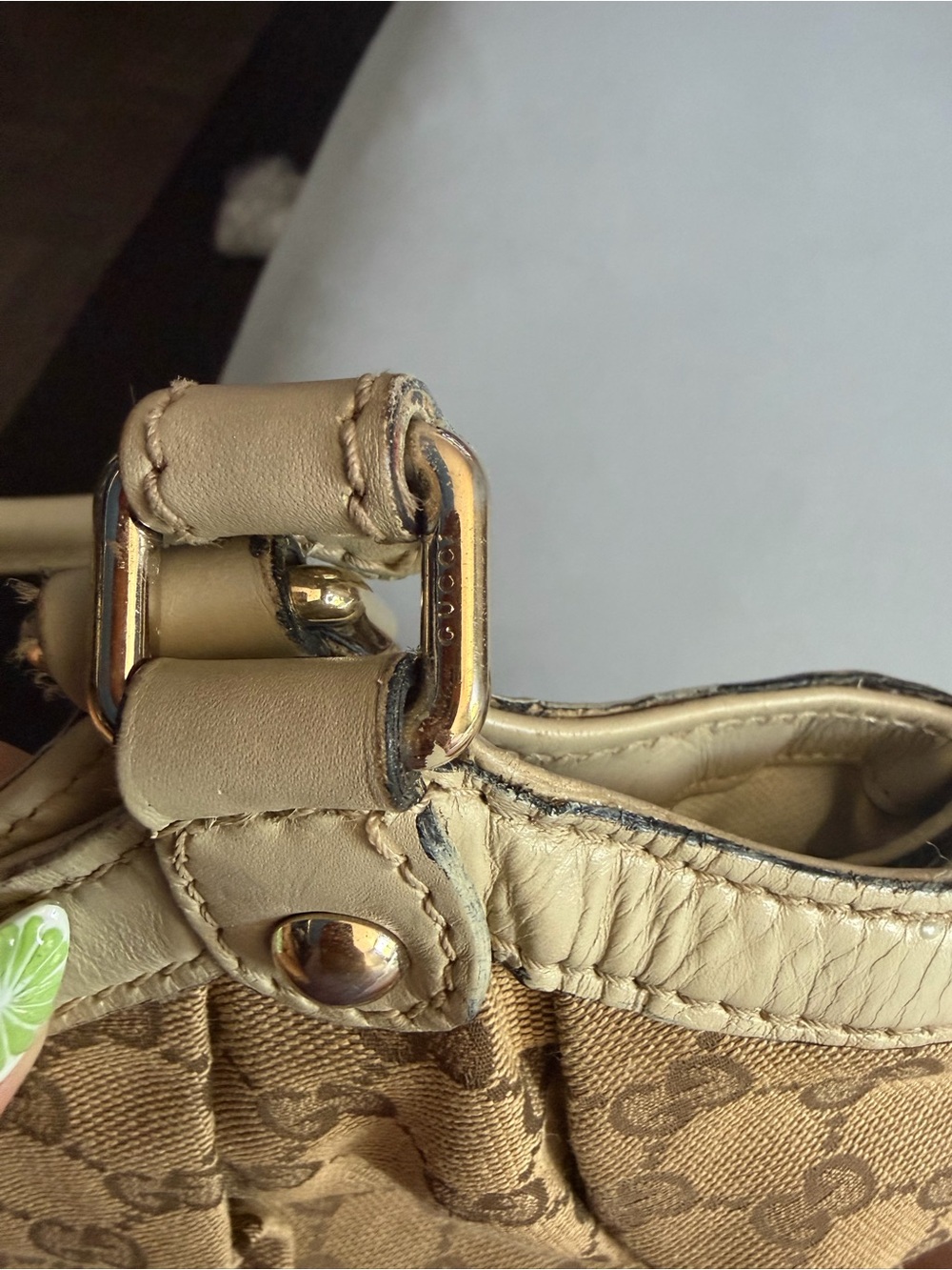 Gucci Beige Brown GG Canvas Shoulder Bag with Leather Trim - Picture 13 of 14